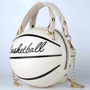 White Basketball Shape Tote Handbag Shoulder Bag Novelty